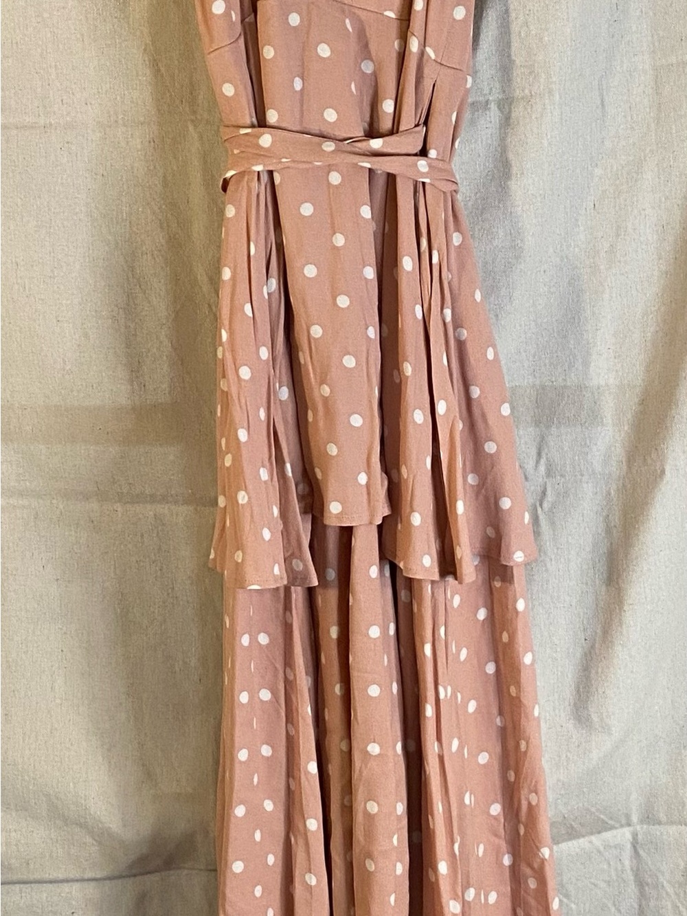 AFRM Blush Polka Dot Tiered Maxi Wrap Dress